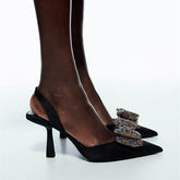 Pointed Toe Rhinestone Kitten Heel Sandals Oshnow